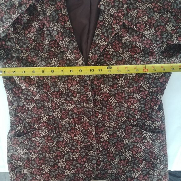 LL Bean brown cotton corduroy blazer jacket with cream pink blue floral … - Picture 14 of 14